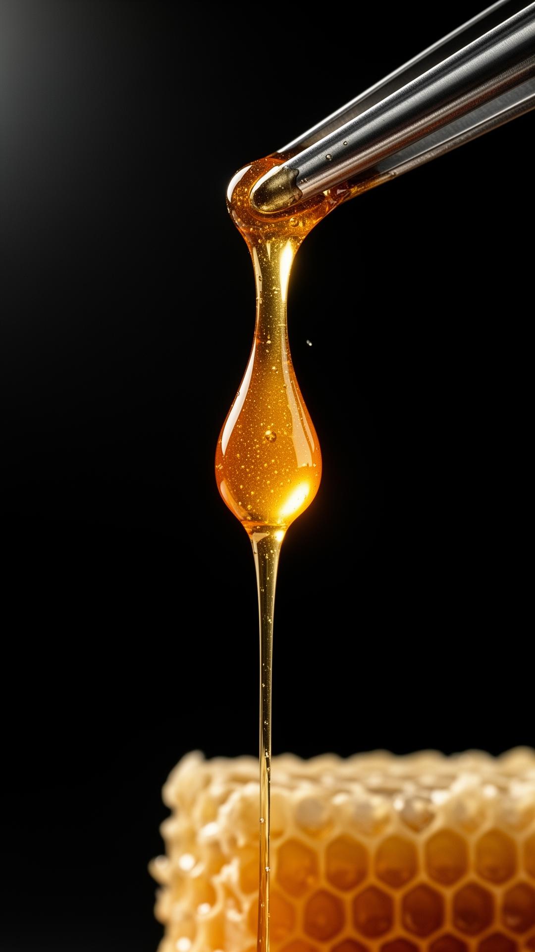 A single sterile droplet of honey on a surgical instrument